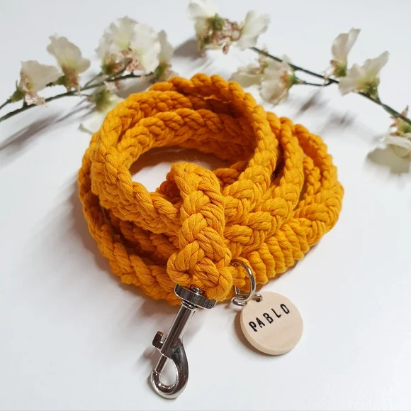 🐶 3 for $15 * Pablo Mustard Yellow Macrame Cord Braided Dog Leash - Picture 2 of 4